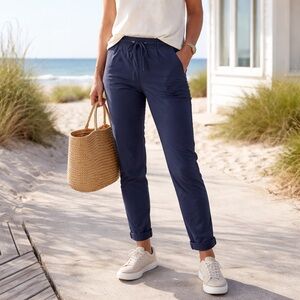 L.L. Bean Stretch Ripstop Pull-On Pants Navy Slim Leg Women’s Large $89 Navy